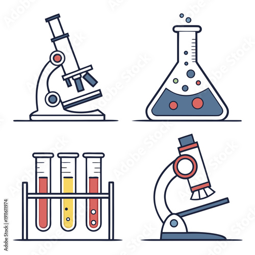 A collection of scientific equipment used in laboratory experiments Vector