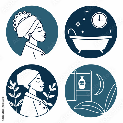 Four icons representing different aspects of personal care and relaxation Vector