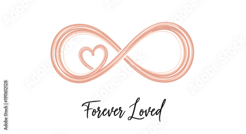 Vector infinity symbol with heart and 'Forever Loved' text on transparent background