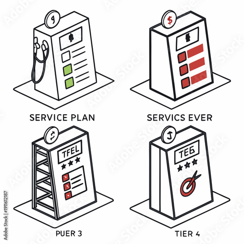 A cartoon illustration of a person choosing between three different newspaper plans. Vector