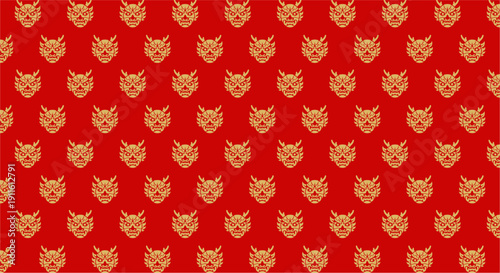 Golden Fox Heads on Red Background.