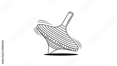 Traditional spinning top toy shown in motion with circular lines around it for childhood games and nostalgic play concepts.