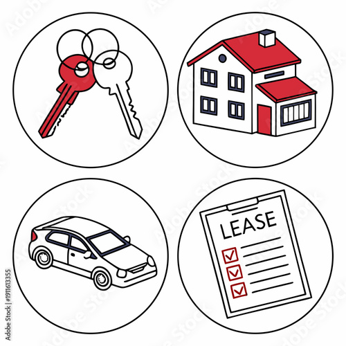 Four different icons representing various types of loans and financial services. Vector