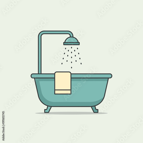 Bathtub Shower Illustration – Bathroom Interior Hygiene Flat Design