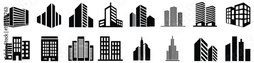 collection of modern building and skyscraper icons for architecture and city design