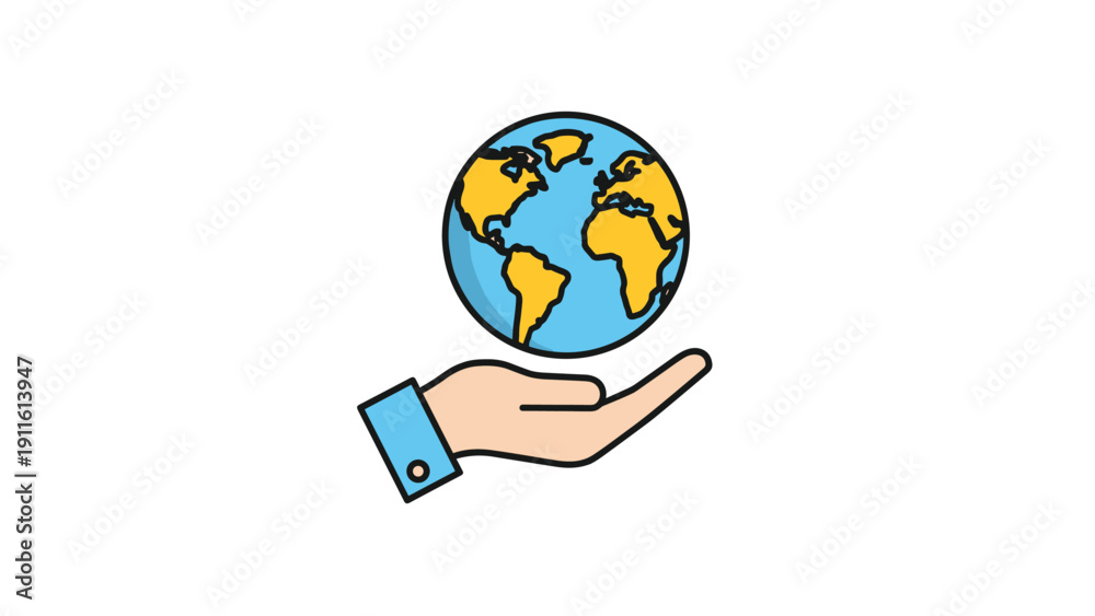 Fototapeta premium Human hand holding a small globe of planet earth represents environmental protection, global conservation awareness, and caring for world.
