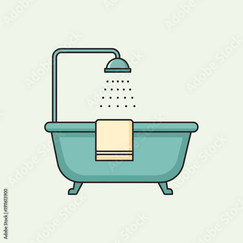 Bathtub Shower Illustration – Bathroom Interior Hygiene Flat Design