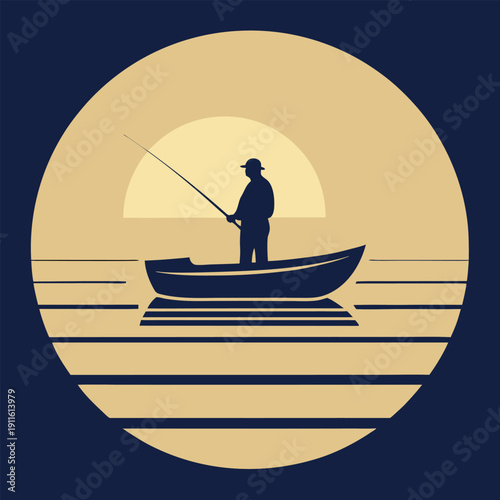 A lone fisherman stands in a small boat casting 