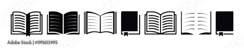 Collection of open and closed books with bookmarks in various styles and fill
