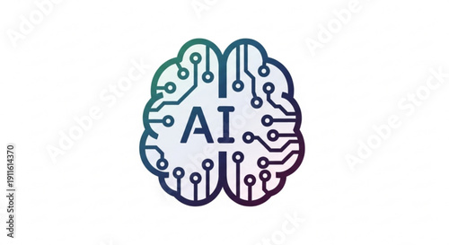 Artificial intelligence concept with brain and circuitry on white background for technology and innovation