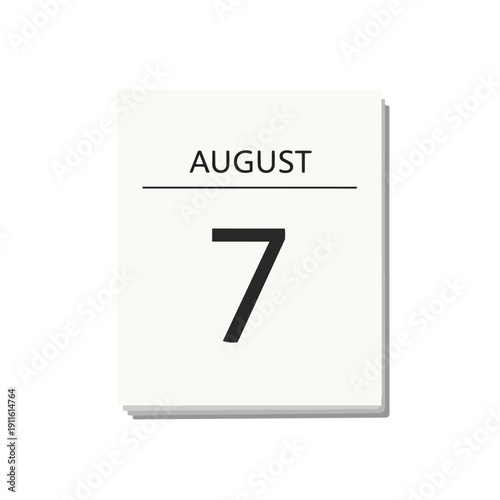A precise and unambiguous representation of the seventh day of August, presented as a clean, simple calendar page graphic, perfect for conveying