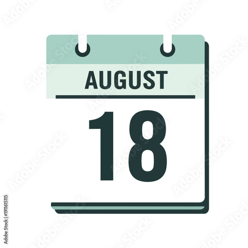 This clean, contemporary digital illustration of a calendar page prominently displays August eighteenth, depicted with a sleek, flat graphic design