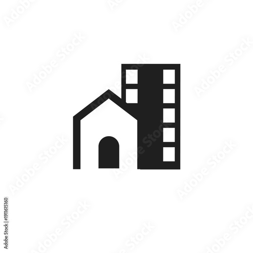 Simple House and Building Icon. Minimalist graphic symbol representing residential real estate, urban properties, home, apartment, and city development concept.