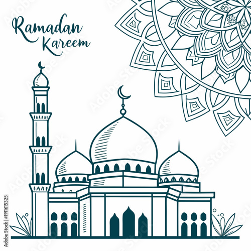 Ramadan Kareem Background Vector with Islamic Lanterns and Crescent Moon Design