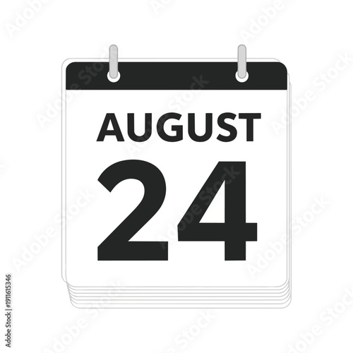 A clear and prominent white calendar icon prominently displaying the date August 24th, ideal for scheduling and various date-related graphical