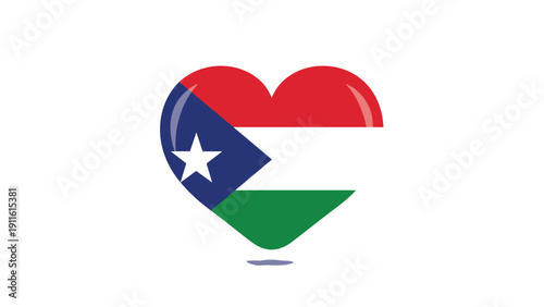 Heart shape filled with the colors and star of the South Sudan national flag represents patriotism, love for the country, and unity.