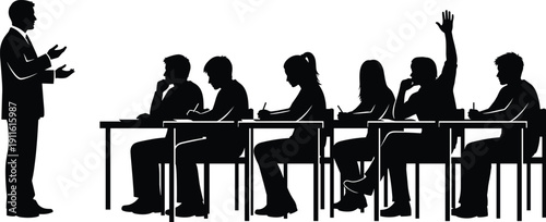 Black Teacher and Students Silhouette Vector Illustration Isolated on White Background for Education Learning Classroom Teaching School University and Academic Knowledge Graphic Design.