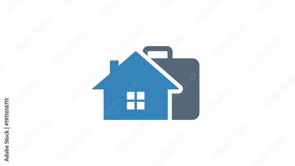 Obraz premium Blue house with briefcase icon.