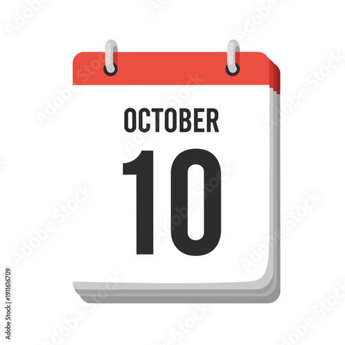 Crisp calendar display showing the tenth day of October month, perfect for indicating important deadlines and scheduling events with clear visual
