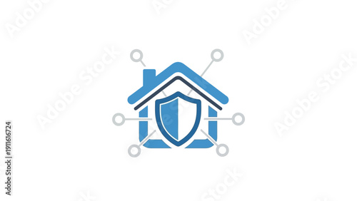 Blue house with shield logo icon.