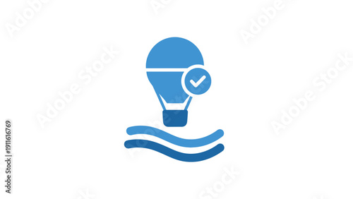 Blue Light Bulb with Checkmark Icon.