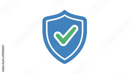 Blue Shield with Green Checkmark Icon.