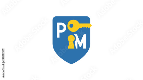 Blue Shield with Key and Letters.