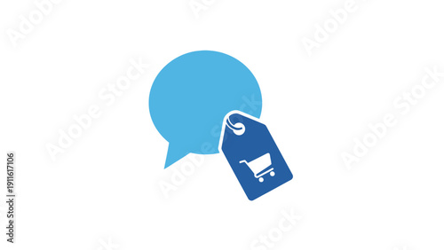 Blue Speech Bubble with Price Tag Icon.