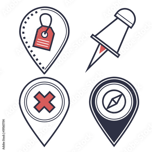 A collection of icons representing different navigation and location services. Vector