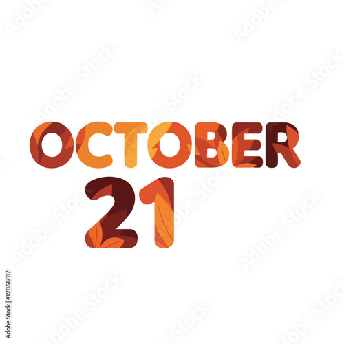 Vibrant October 21st calendar date illustration with intricate autumn leaf patterns and warm earthy tones