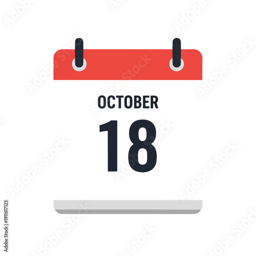 A crisp digital flat design calendar icon displaying October 18th, perfect for illustrating important dates, events, or scheduling concepts clearly