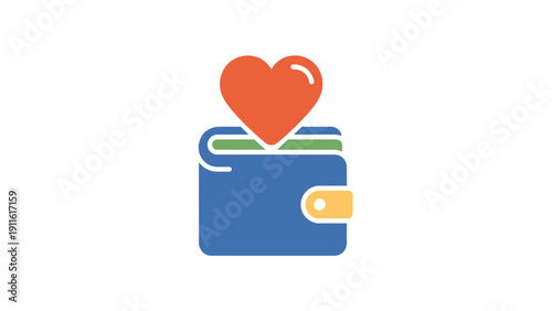 Blue wallet with orange heart.