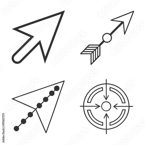 Four distinct directional arrows with unique designs and patterns Vector
