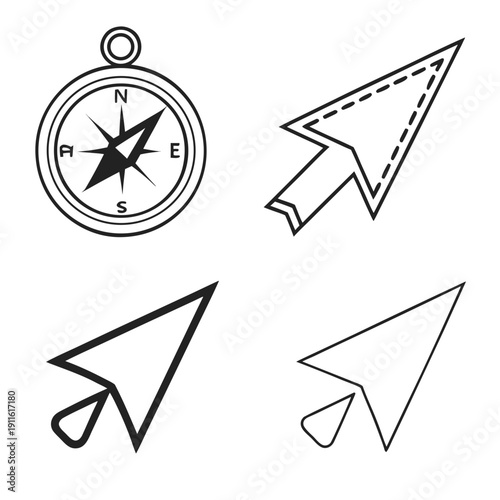 Four different types of compasses used for navigation and orientation Vector