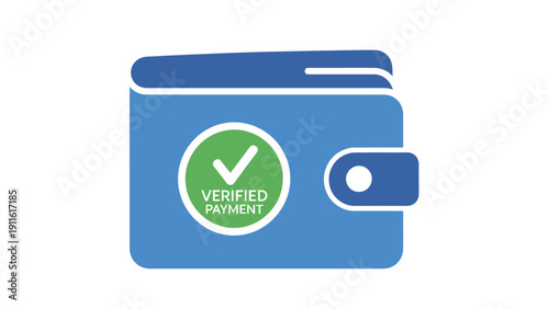 Blue Wallet with Verified Payment Icon.