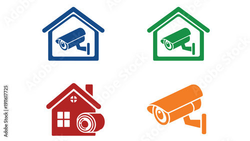 Security camera vector icons for home and business surveillance systems