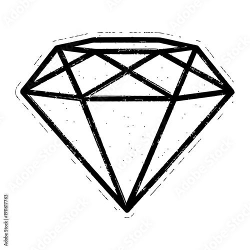 Diamond icon illustration isolated on white background with distressed grunge texture