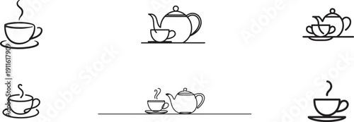 Cup of coffee or tea set.one line icon illustration with white background