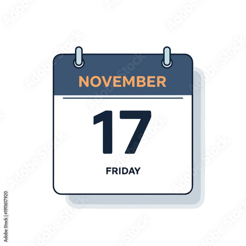 Illustrated calendar page showing the seventeenth day of November, specifically designated as a Friday, perfect for scheduling and daily planning