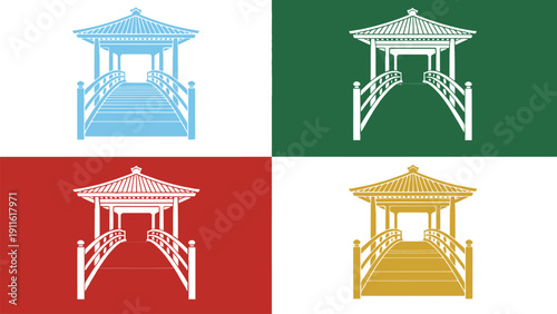 Gazebo vector icons in different colors and backgrounds