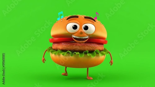 Cheeseburger Character Smiling with Green Screen Background in 3D Rendering for Advertising