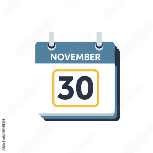 A crisp vector illustration presenting a calendar sheet for November 30, designed for digital platforms, useful for planning, notifications, and key