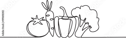Continuous one line drawing of set of vegetables.one line icon illustration with white background