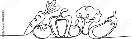 Continuous one line drawing of set of vegetables.one line icon illustration with white background