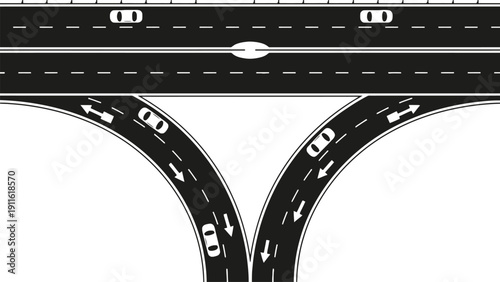 Road vector illustration with cars on highway and interchange