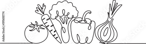 Continuous one line drawing of set of vegetables.one line icon illustration with white background