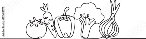 Continuous one line drawing of set of vegetables.one line icon illustration with white background