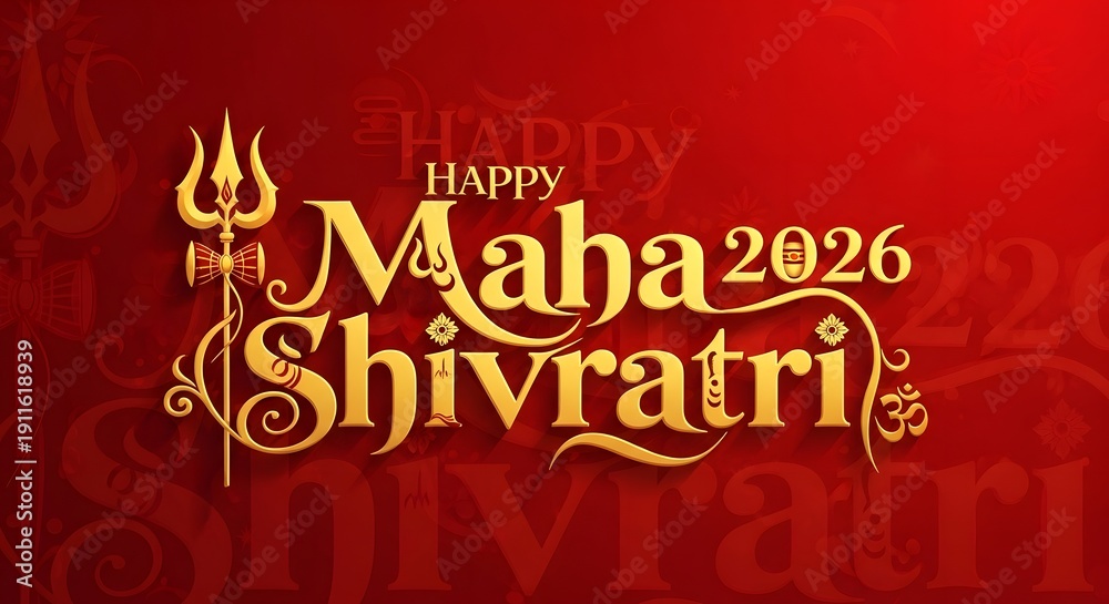 Naklejka premium Happy maha shivratri 2026, hindu festival greeting, lord shiva celebration
