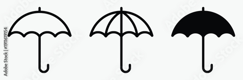 Collection of umbrella icons in outline and filled styles for weather and protection themes