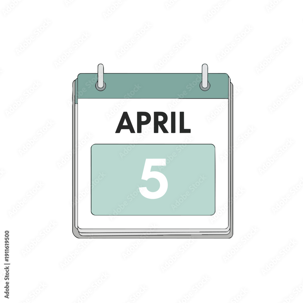 Fototapeta premium A clean and minimalist digital illustration of a wall calendar page highlighting the specific date of April 5 in a modern, uncluttered graphic style